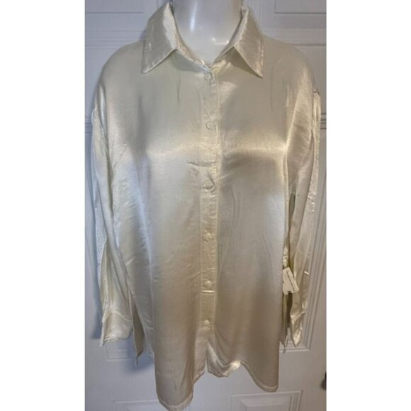 Enza Costa Blouse Button Down SZ 0 Relaxed Shimmery Glam - Picture 3 of 7